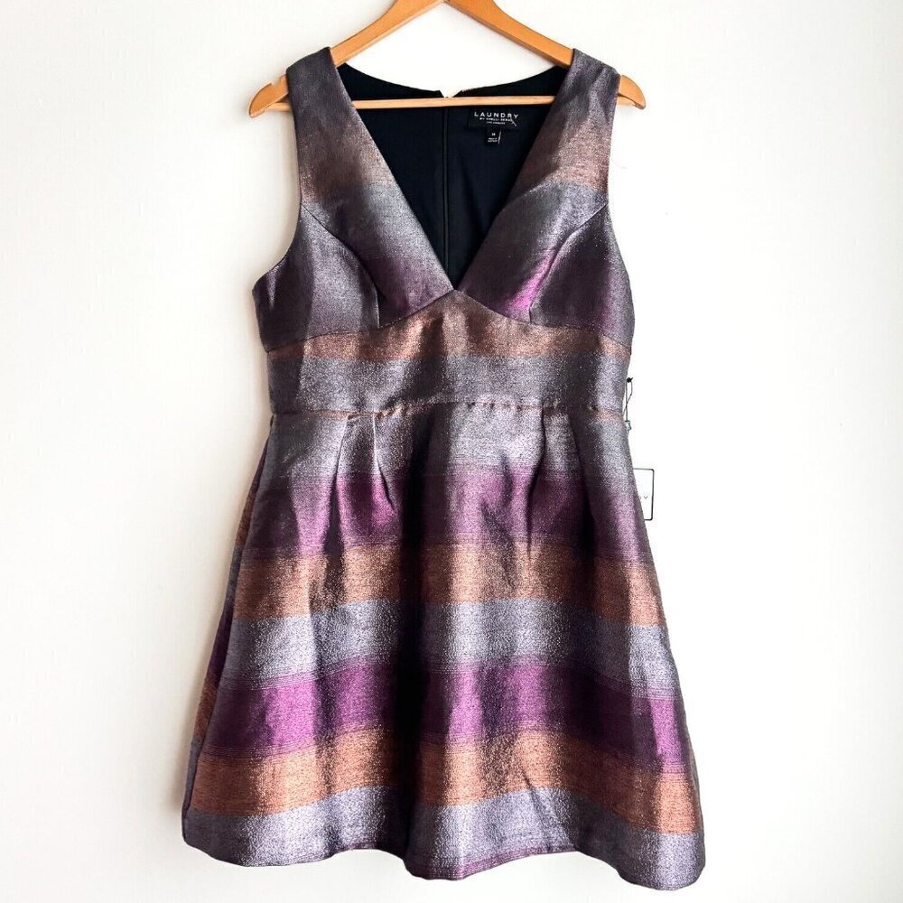 Laundry Metallic Colourful Striped Party Dress 14 NWT